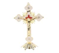 Tissting Croix Debout 5,1 X 8,3 Pouces Crucifix Debout en Métal Doré avec Strass Rouge et Base, Statue de Croix Vintage pour Maisons Chrétiennes