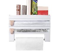 Tissting Distributeur Film Alimentaire Mural 4 en 1 Multifonctionnel Blanc - Support pour Bouteille de Sauce et Épices Coupeur de Film Alimentaire 30x15 cm/11.8x5.9 inches Organisation de Cuisine