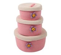 Tissting Ensemble De 3 Paniers Ronds Avec Couvercles En Corde De Coton Couleur Vive - Paniers Décoratifs Pour Chambre Bureau Salle De Bain Organisation Et Décoration 30x15x15 cm/11.8x5.9x5.9 pouces