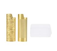 Tissting Étui Briquet Métal 2Pcs 8cm/3.1in Protection Antidérapant avec Relief, Étui Métallique Vintage pour Briquet Cadeau Homme Collection Bar Fête Design Rétro (Or)