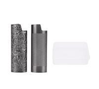Tissting Étui Briquet Métal 2Pcs 8cm/3.1in Protection Antidérapant avec Relief, Étui Métallique Vintage pour Briquet Cadeau Homme Collection Bar Fête Design Rétro (Gris Noir)