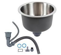 Tissting Évier de Cuisine Ø 30cm Plateau D'évier Rond en Acier Inoxydable avec Raccord de Tuyau de Drainage, Bassin de Cuisine pour Cuisine Salle de Bains RV