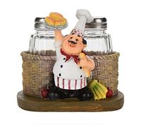 Tissting Fat Chef Ensemble De Salière Et Poivrière pour Décoration De Cuisine, Statue Décorative De Chef De Campagne Français, Organiseur D'épices avec Support, Cadeau pour Famille, Cuisine(#B)