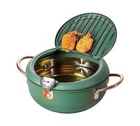 Tissting Friteuse Tempura en Acier Inoxydable, Profonde avec Thermomètre, Couvercle et égouttoir à Goutte D'huile, Poêle à Frire Non Revêtue de Style Japonais pour Frites de Cuisine, Poisson