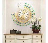 Tissting Horloge Murale Paon Cristal, Horloge Murale élégante Silencieuse Murale Paon Vintage en Métal pour Salon, Chambre à Coucher