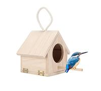 Tissting Nichoir à Oiseaux, Nichoir en Bois Suspendu avec Toit Personnalisable pour Jardin Extérieur, Maison Naturelle pour Petits Oiseaux, Abri d'hiver Décoration Chalet Campagne