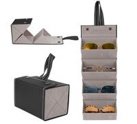 Tissting Organisateur de Lunettes, Boîte de Rangement Pliable avec 4 Emplacements et Poignée pour Lunettes de Soleil et Vue, Étui de Voyage Compact pour Valise et Déplacements