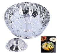 Tissting Panier à Vapeur Légumes, Panier Vapeur Casserole Panier Vapeur INOX Cuiseur à Vapeur Pliable Acier avec Crochet Central Réglable Vegetable Steamer Accessoire pour Autocuiseur(Small)