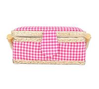 Tissting Panier de Couture avec Poignée Ergonomique en Corde PP, Boîte de Rangement à Double Couche pour Fil, Aiguilles, Ciseaux et Accessoires, Matière Durable et Design Élégant a (Grille rouge rose)