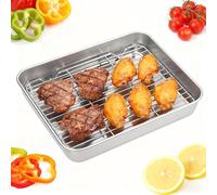 Tissting Petite Rôtissoire avec Grille Plate, Ustensiles de Cuisson Antiadhésifs avec Grille Réversible pour la Cuisson au Four, le Barbecue et le Rôtissage