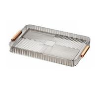 Tissting Plateau à Thé Transparent Grand Capacité 41x25x4cm/16.1x9.8x1.6in Avec Tuyau de Drainage, Plateau Multifonction Pour Salon et Extérieur Avec Poignée et Accessoires Inclus (Petit Gris