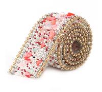 Tissting Ruban Strass Cristal, Bande Décorative 2.5cm x 50cm, Chaîne en Or Rouge Déco Mariage, Customisation Vêtements, Accessoires DIY, Strass Brillants, pour Robes, Chaussures, Téléphones, Bijoux