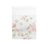 Tissting Sacs de Bonbons en Plastique avec Motifs de Fleurs, Sacs refermables, 4 modèles, 100 unités, Motifs Rose et Cerisier, pour emballer Biscuits, Bonbons, Desserts, pour Maria (Point 7 * 7CM)