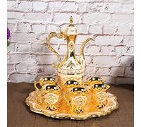 Tissting Théière en Métal Turque Vintage, Élégante Théière en Métal avec 6 Tasses et Plateau, Service à Thé Turc, Alliage de Zinc, Décoration Maison, Style Rétro Européen pour Cadeau ou Décoration