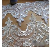Tissu à paillettes blanc ivoire rouge, 1 yard, bordure en dentelle en maille de Venise, appliqué, couture, décoration de mariage, rouge