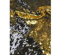 Tissu à paillettes réversibles de 5 mm, matériau à paillettes sirène - 140 cm de large (vendu par 0,5 m) (noir et doré, demi-mètre)