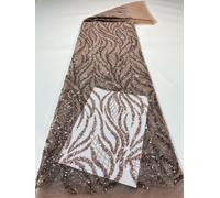 Tissu Africain Français En Dentelle Perlée Rose De Haute Qualité,Fait À La Main,Couture De Paillettes Brodées,Tissus Nigérians En Dentelle Pour Femmes De Mariage - Type [R3]-2.5 Cour