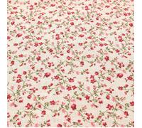 Tissu au mètre coton - lin 240gr m² naturel fleuris rouge FLORALIE