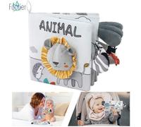 Tissu Bébé Eveil,Jouet Educatif Enfant Idée Cadeau Dès la Naissance, Livre Doux Froissé avec des Animaux (lion)