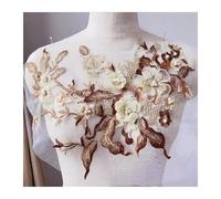 Tissu brodé en dentelle 3D, for robe de bal, accessoire bricolage, 33x26cm(Coffee)