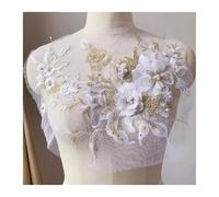 Tissu brodé en dentelle 3D, for robe de bal, accessoire bricolage, 33x26cm(Ivory gold)