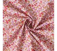 Tissu Coton Cretonne Léonie petites fleurs Rouges sur fond Rose - Par 50 cm