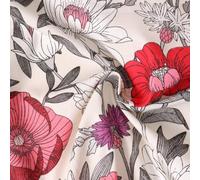 Tissu Coton Cretonne Ysoline fleurs Rouges sur fond Ivoire - Par 50 cm