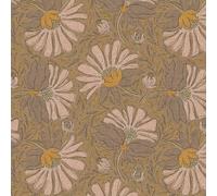 Tissu Coton demi natté Yoann fleuris sur fond Camel - Par 50 cm