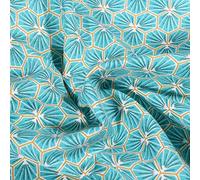 Tissu Coton imprimé Arty Riad sur fond Bleu lagon - Par 50 cm