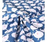 Tissu Coton imprimé Baleines d'amour sur fond Bleu - Par 50 cm