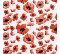 Tissu Coton imprimé Coquelicot rouge sur fond Blanc - Par 50 cm