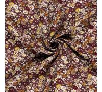 Tissu Crêpe de Viscose Bérengère fleurs Blanches sur fond Aubergine - Par 50 cm