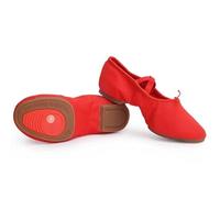 Tissu Cuir Naturel Ballet Chaussures De Danse for Femmes Talon Moyen Doux Jazz Salsa Baskets for Filles Yoga(Cloth Rubber Red,9)