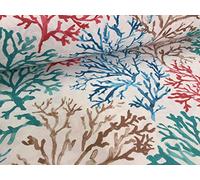 Tissu d'ameublement en coton bleu corail bleu sarcelle, marron, coraux rouges - 280 cm (vendu au mètre)