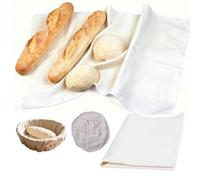 Tissu de Boulanger Professionnel Fermentée, 3 Pièces 75x 45cm Linge de Boulangerie, Boulangers Tissu Toile de Lin pour Pâtisserie, avec 2pcs 25 * 8.5cm Banneton à Pain Rond Du Pain Doublure