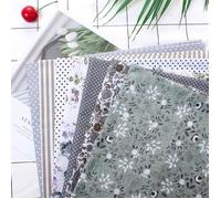 Tissu de coton - OMABETA - 50x50 cm - 7 pièces - Décoration artisanale - Motif fleurs gris