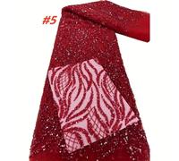 Tissu de dentelle française perlé à la main 2024 haute qualité Dentelle africaine rouge pailletée Broderie Matériel de dentelle de mariage nigériane à coudre 1 mètre,5 mètres,2,5 mètresAcrylique