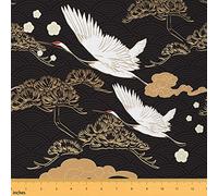 Tissu de grue au mètre Ukiyeo de style japonais pour tissus d'ameublement et projets de bricolage, motifs géométriques de nuages dorés, carrés de tissu prédécoupés en tissu, 0,9 m