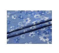 Tissu de Jeans en Jacquard de Fleurs de Coton Tissu Denim Lavé Matériel de Couture Textiles de Maison pour La Couture Des Pantalons Habillés Accessoires du Vêtement(Largeu(Size:1 m,Color:Bleu clair)