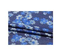 Tissu de Jeans en Jacquard de Fleurs de Coton Tissu Denim Lavé Matériel de Couture Textiles de Maison pour La Couture des Pantalons Habillés Accessoires du Vêtement(Largeu(Size:1 m,Color:Bleu foncé)