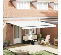Tissu de Store extérieur Blanc en Polyester 450 x 300 cm rétractable avec télécommande, Armature Solide pour Patio, Balcon, Jardin, Protection Solaire et ombrage Pratique