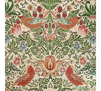 Tissu de tapisserie - William Morris Strawberry Thief Natural - Motif oiseau et floral - Tissu d'ameublement pour rideau et coussin (100 cm x 140 cm)