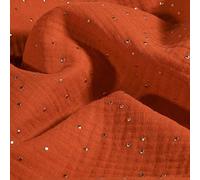 Tissu Double gaze Baya Pois dorés sur fond Rouille - Par 50 cm