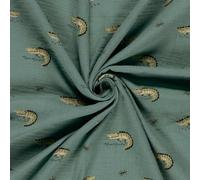Tissu Double gaze de Coton Arthur crocodiles sur fond Vert - Par 50 cm