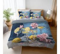 Tissu Doux au Toucher Légèreté Rose Bleu Aquarelle Housse de Couette Moderne Tranquille Verre à Vin Résistant au froissement Parure de lit Microfibre pour Adultes et Enfants 200 x 200 cm