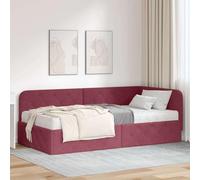 Tissu Doux Design Moderne Angle Bordeaux 90 x 200 cm | Cadre de lit d'angle Bordeaux 90 x 200 cm tissu avec matelas mousse, literie compacte gain de place, meuble 2 en 1 lit canapé