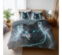 Tissu Doux Léger mais Chaud Gris Cyan Fantaisie Housse de Couette Abstrait Animal Loup Facile d’Entretien Respirant Parure de lit Microfibre pour la décoration de Chambre Adulte 220 x 240 cm