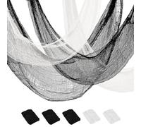 Tissu Effrayant Halloween, 5 Pièces De Tissu Effrayant, Gaze D'halloween Noir Blanc Tissu Effrayant, Chiffon De Gaze Effrayante Décorations Effrayantes En Étamine Halloween Décoration