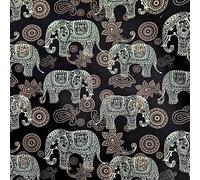 Tissu en coton - Motif cachemire Mandala et éléphant Noir