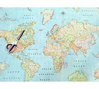 Tissu en coton motif carte du monde 3 - pour rideaux, couture, décoration d'intérieur, tapisserie - 140 cm de large (vendu au mètre) (1 mètre)